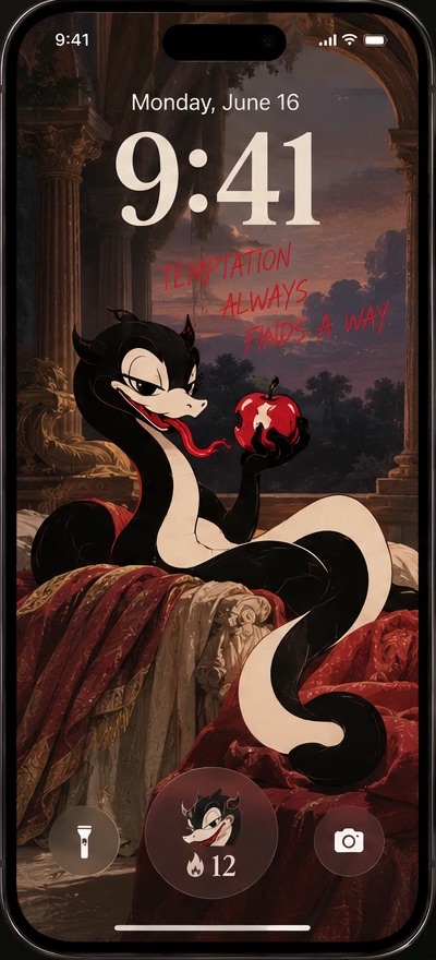 Preview of the Ex-Tax lock screen widget, with the serpent holding an apple